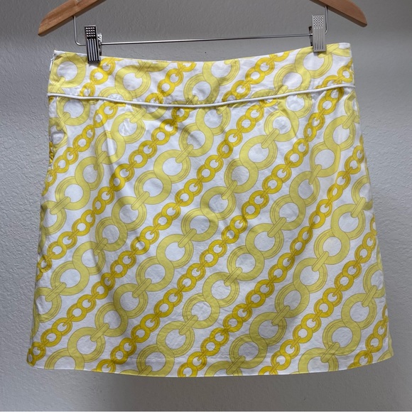 Beth Bowley Yellow Chain Link Cotton Mini Skirt Sz 8 - Picture 4 of 7